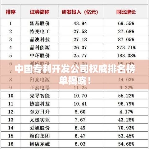 中国专利开发公司权威排名榜单揭晓！
